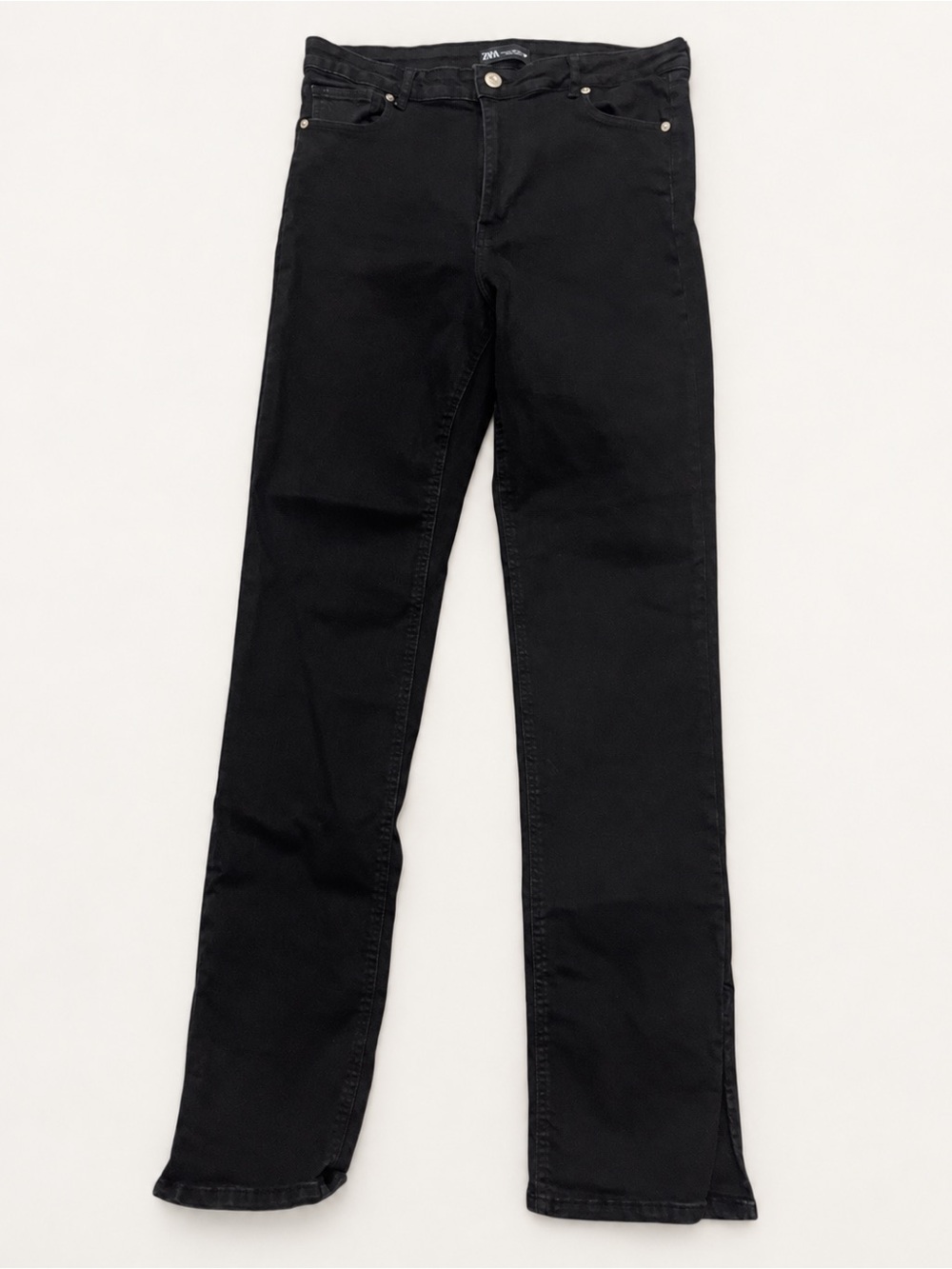 Zara Black Slim Straight Leg Split Hem Jeans Pants Size 12